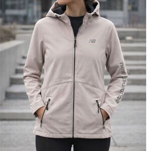New Balance Blush Pink Hooded Jacket Fleece Lined Softshell Zip Womens M